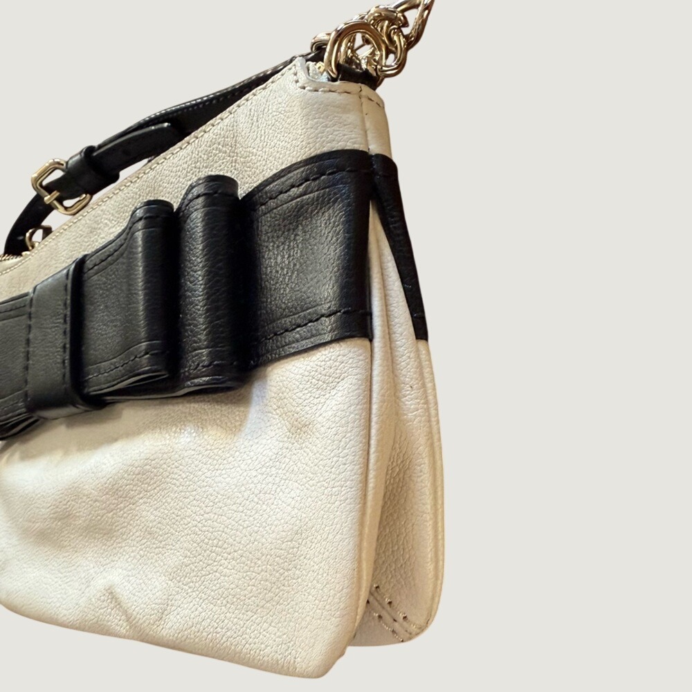Kate Spade New York Leather Bow Crossbody Bag Purse Polka Dot Lining White Black - Picture 3 of 13